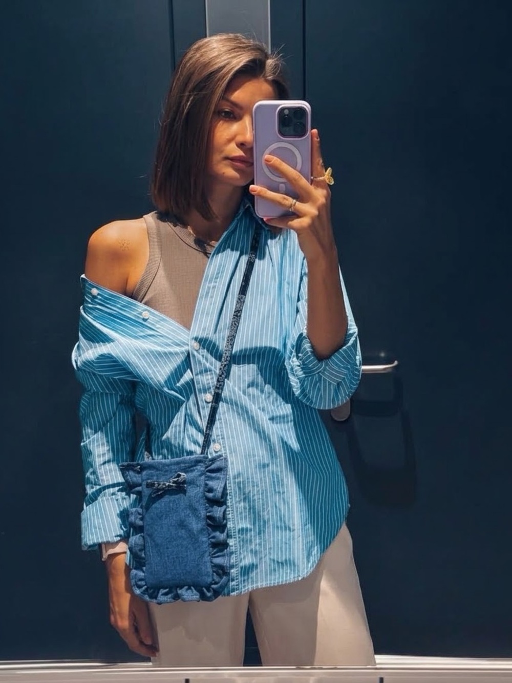 Handmade Denim Ruffle Crossbody Bag Blue Jean Bow Cottagecore Y2K